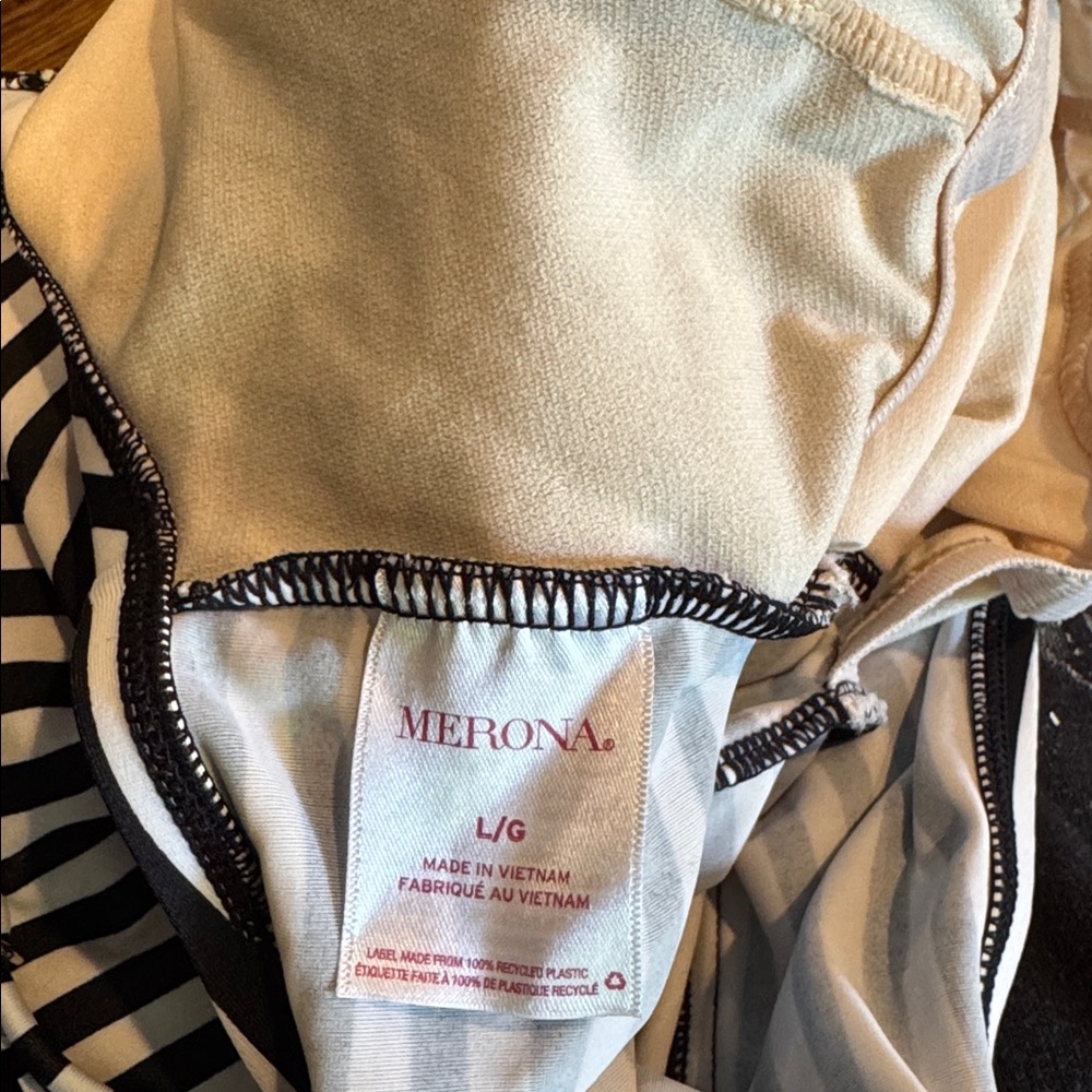 B14 Merona stripe twisted bodice ruched long tankini swimsuit top. Large - Picture 7 of 7